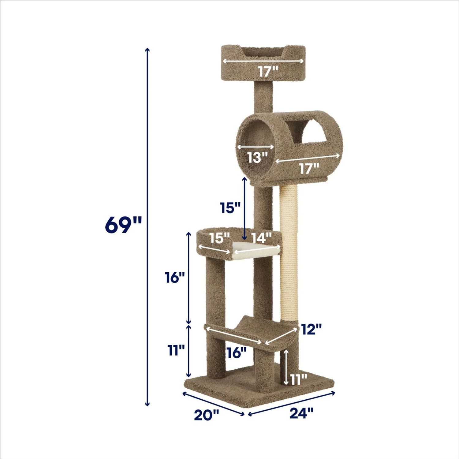 Frisco 69-in Real Carpet Wooden Cat Tree 4 Frisco 69-in Real Carpet Wooden Cat Tree - Image 2