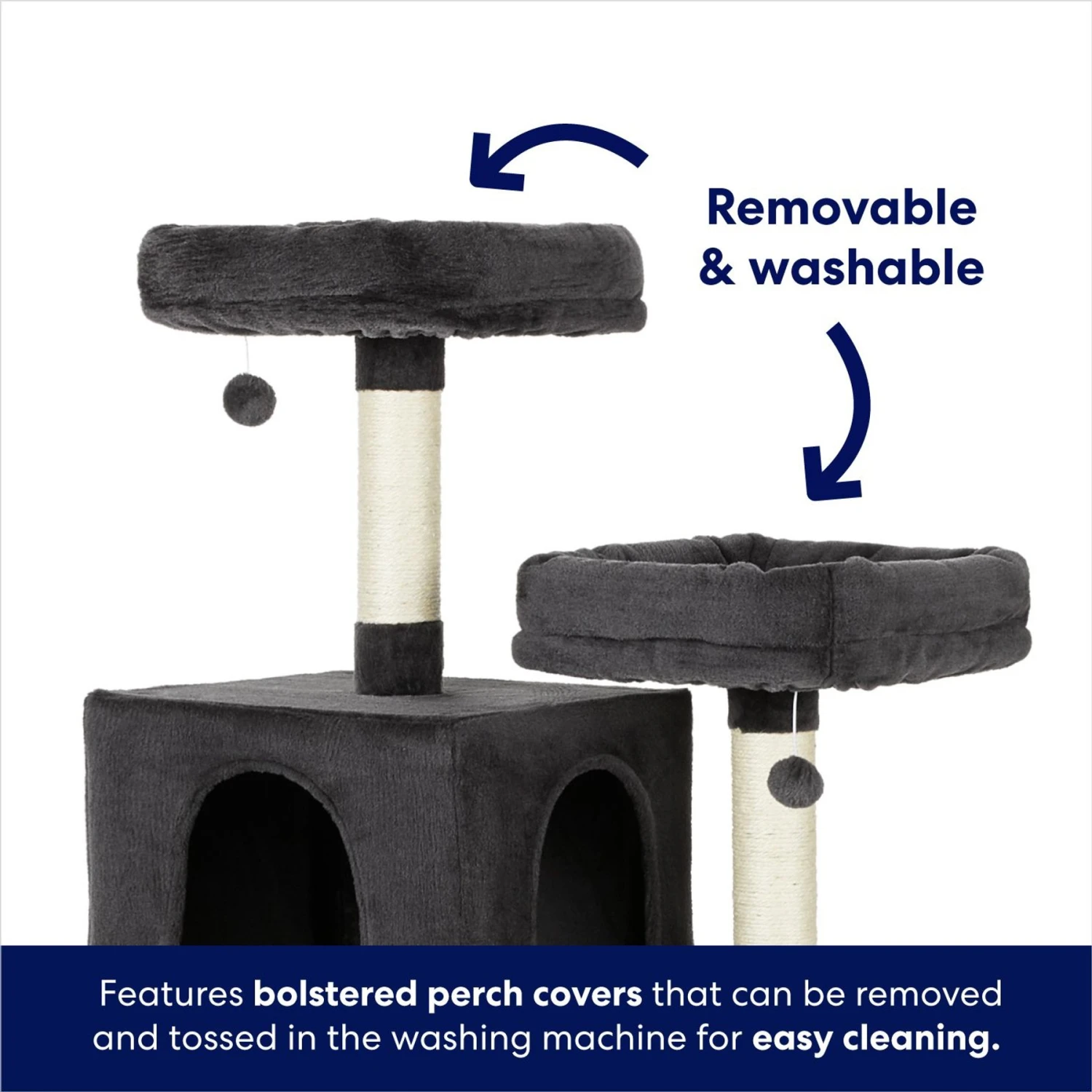 Frisco 64-in Cat Tree With Hammock, Condo, 2 Top Perches With Bed 6 Frisco 64-in Cat Tree With Hammock, Condo, 2 Top Perches With Bed - Image 4