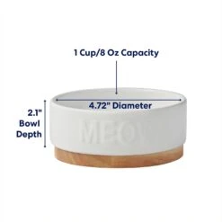 Frisco Round Meow Non-skid Ceramic Cat Bowl With Wood Base -Frisco 256078 PT1. AC SS1800 V1685731990