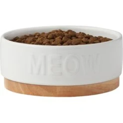 Frisco Round Meow Non-skid Ceramic Cat Bowl With Wood Base -Frisco 256078 PT3. AC SS1800 V1615313181