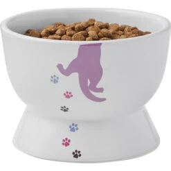 Frisco Cat Print Non-skid Elevated Ceramic Cat Bowl, Short -Frisco 256096 PT5. AC SS1800 V1616522496