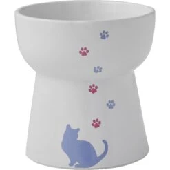 Frisco 35 Frisco Cat Print Non-Skid Elevated Ceramic Cat Bowl, Tall