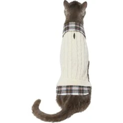 Frisco Cream Cable Knit Dog & Cat Sweater, White/Red Plaid -Frisco 268057 PT2. AC SS1800 V1628740011