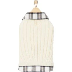 Frisco Cream Cable Knit Dog & Cat Sweater, White/Red Plaid -Frisco 268057 PT4. AC SS1800 V1628740041