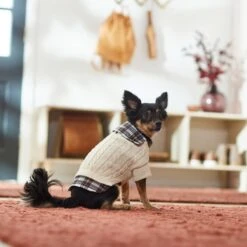 Frisco Cream Cable Knit Dog & Cat Sweater, White/Red Plaid -Frisco 268057 PT8. AC SS1800 V1629766069