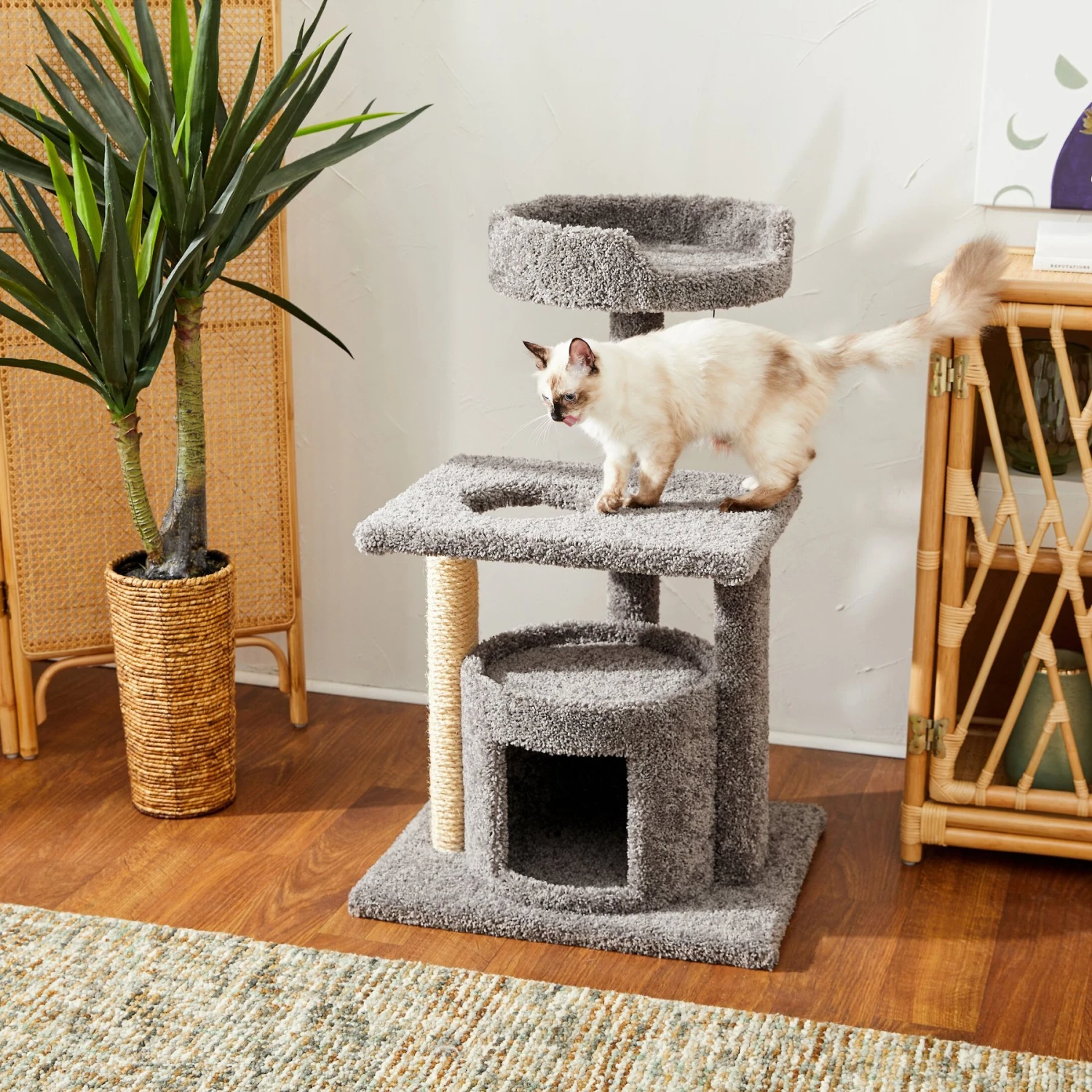 Frisco 37-in Real Carpet Cat Tree With Condo, Grey 3 Frisco 37-in Real Carpet Cat Tree With Condo, Grey