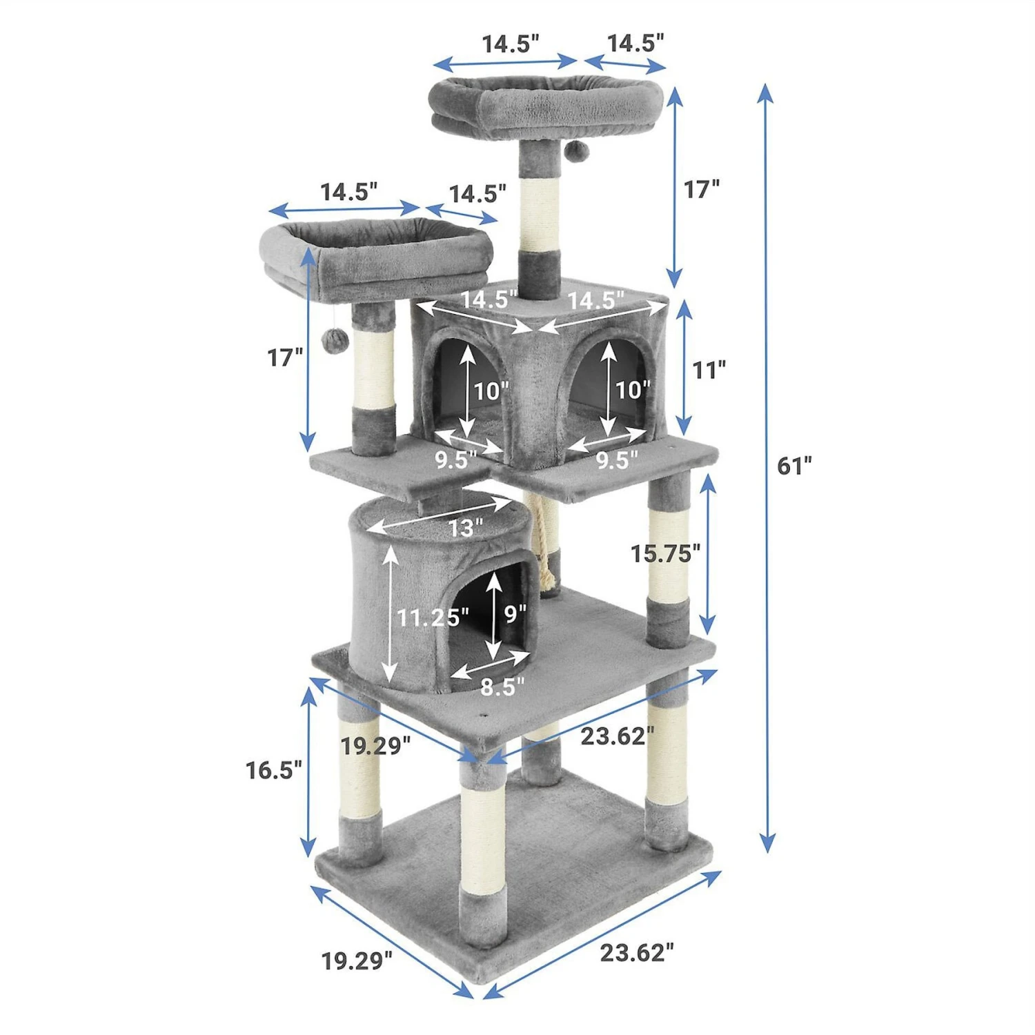 Frisco 61-in Faux Fur Cat Tree & Condo & Frisco 38-in Cat Tree With Condo, Top Perch & Toy 5 Frisco 61-in Faux Fur Cat Tree & Condo & Frisco 38-in Cat Tree With Condo, Top Perch & Toy - Image 3