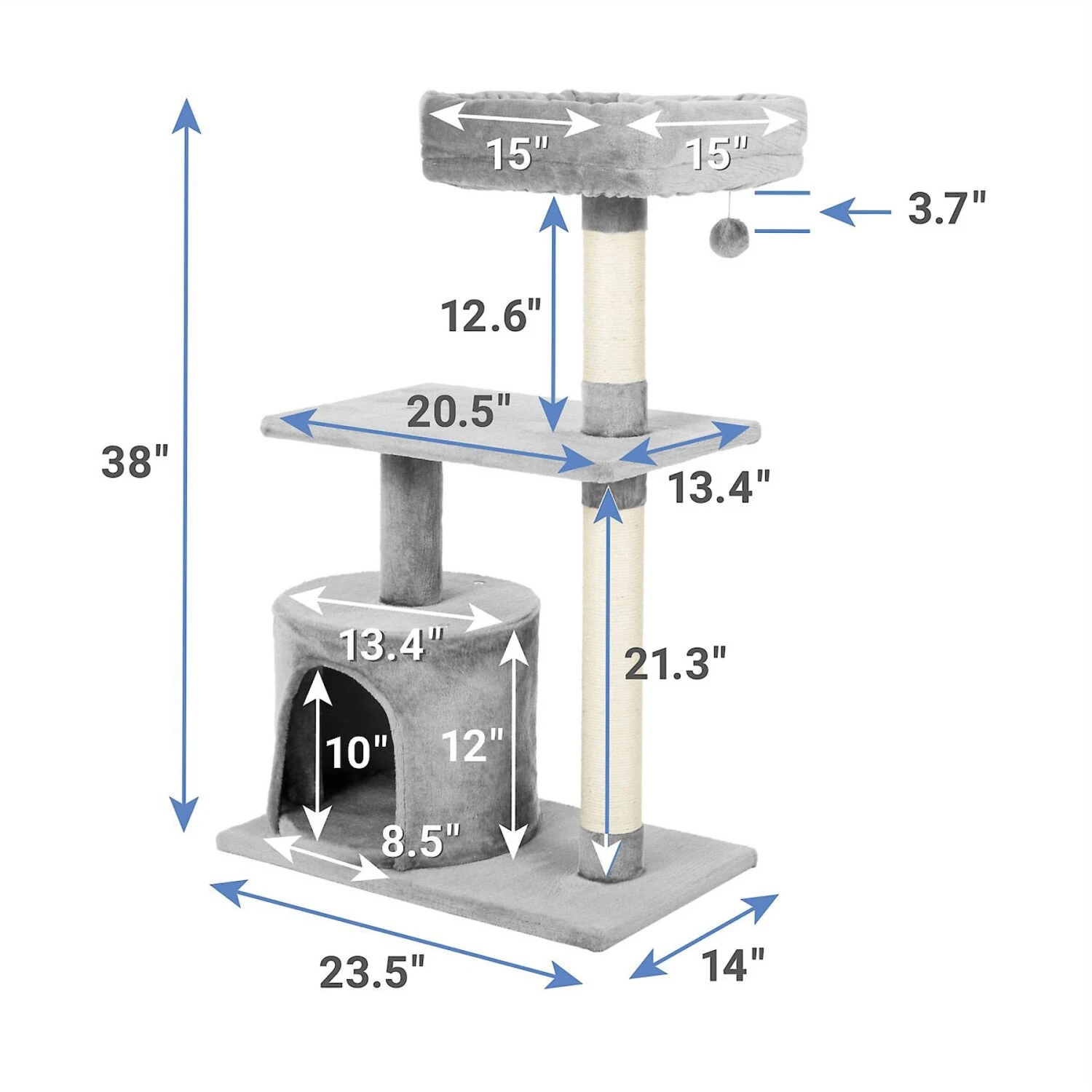 Frisco 61-in Faux Fur Cat Tree & Condo & Frisco 38-in Cat Tree With Condo, Top Perch & Toy 9 Frisco 61-in Faux Fur Cat Tree & Condo & Frisco 38-in Cat Tree With Condo, Top Perch & Toy - Image 7