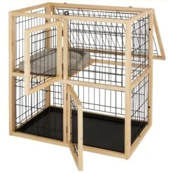 Frisco Collapsible Wood & Wire Cat Cage Playpen, 2 Level -Frisco 323214 PT3. AC SS1800 V1645493866