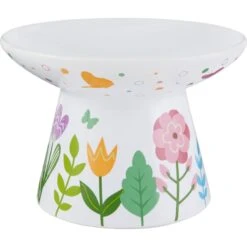 Frisco 23 Frisco Cat Face Floral Wide Shape Elevated Non-Skid Ceramic Cat Bowl