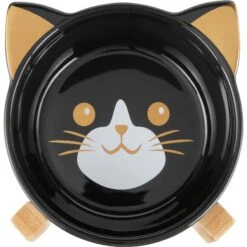 Frisco 27 Frisco Cat Face Elevated Bamboo Non-Skid Ceramic Cat Bowl, Black, 1 Cups