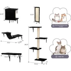 Coziwow Wall Mounted Shelves Set Cat Tree & Frisco Wooden Wall Mounted Stainless Steel Cat Feeding Station With Bowl -Frisco 947694 PT2. AC SS1800 V1693921596