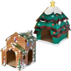 Best Seller 11 Frisco Holiday Log Cabin Cardboard Cat House & Frisco Holiday Christmas Tree Cardboard Cat House