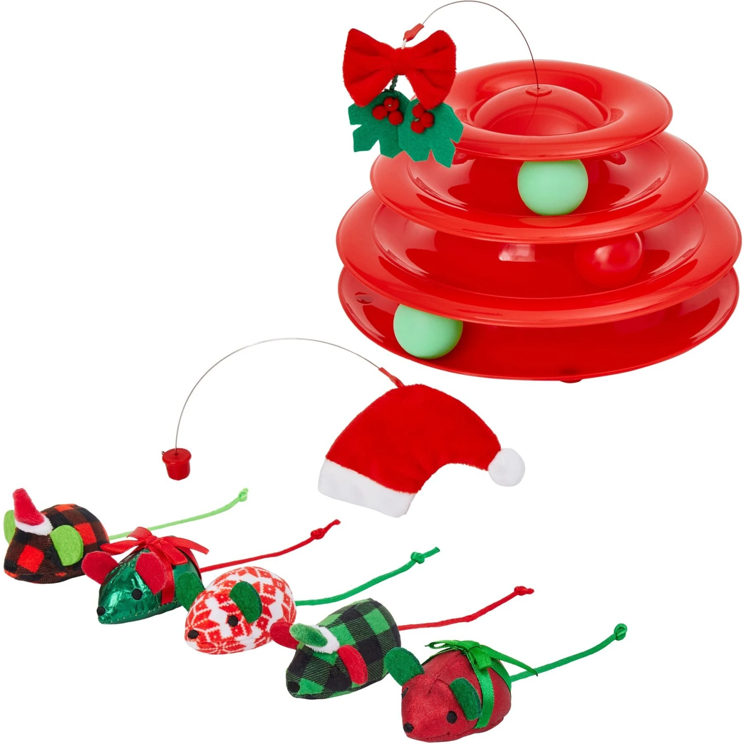 Frisco Holiday Santa Hat & Mistletoe Cat Tracks Cat Toy & Frisco Holiday Mice Cat Toy With Catnip, 5 Count 2 Frisco Holiday Santa Hat & Mistletoe Cat Tracks Cat Toy & Frisco Holiday Mice Cat Toy With Catnip, 5 Count